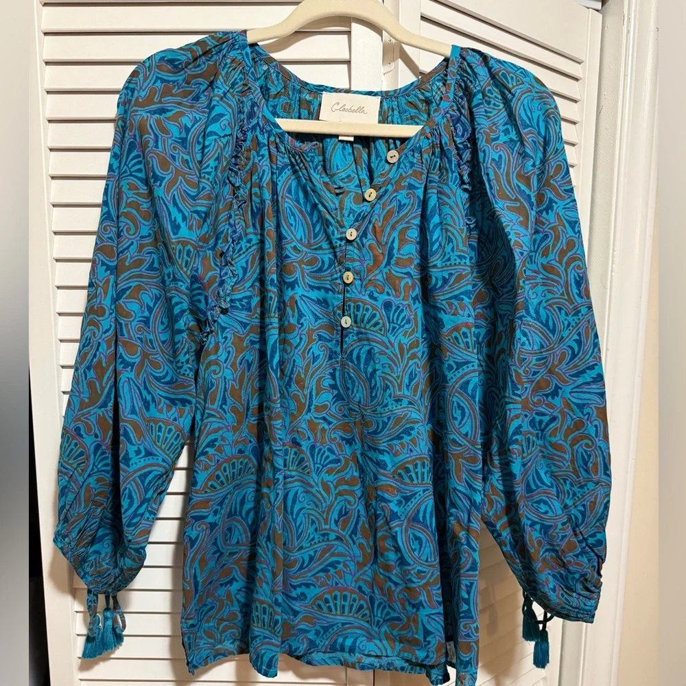 Cleobella Blue and Brown Paisley Blouse - Picture 1 of 3